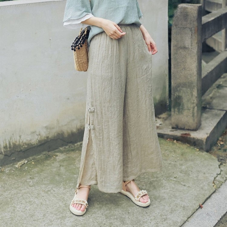 【ワイドパンツ】　ゆったりなのにすっきり魅せる、綿麻ワイドパンツ。
