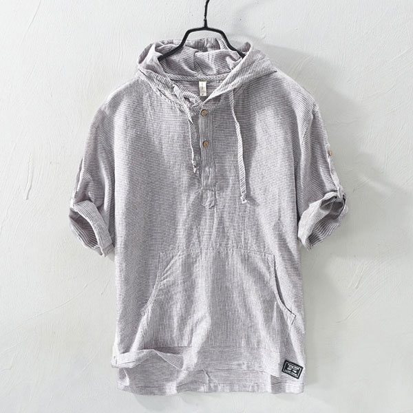 Tシャツ パーカー プルオーバー 五分袖 無地 綿麻 レディース フード付