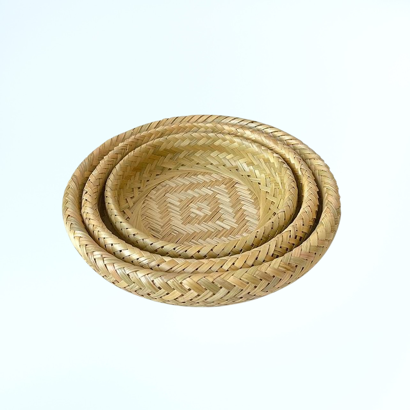 수제 이중 겹 레이저 컷 대나무 바구니