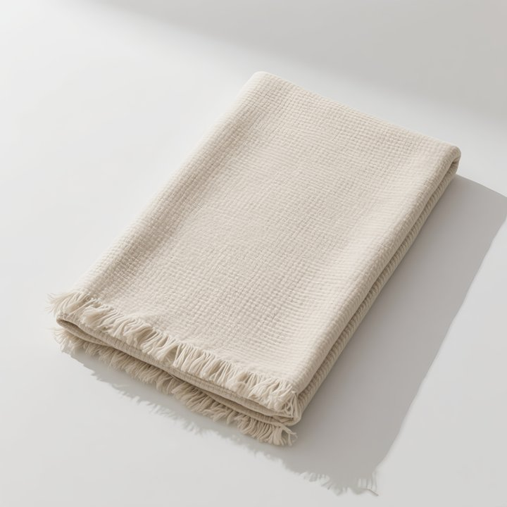 Krémově barevný chenille přehoz na pohovku v ins stylu