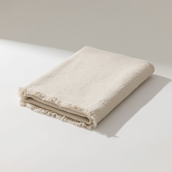 Krémově barevný chenille přehoz na pohovku v ins stylu