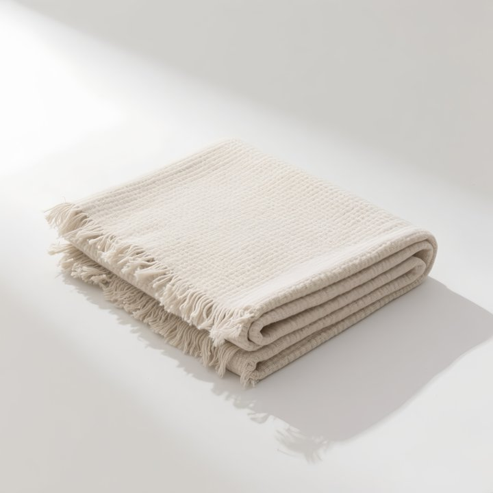 Krémově barevný chenille přehoz na pohovku v ins stylu