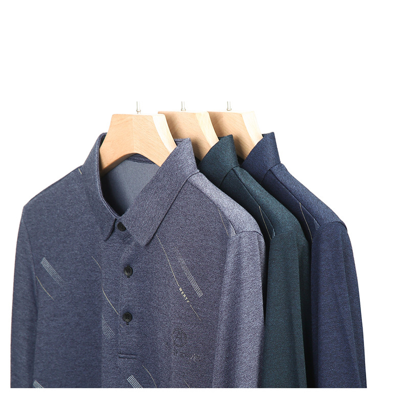 中年男性用長袖ボトムシャツ メンズ・ラペル長袖シャツ 春秋シーズンカジュアル長袖Tシャツ