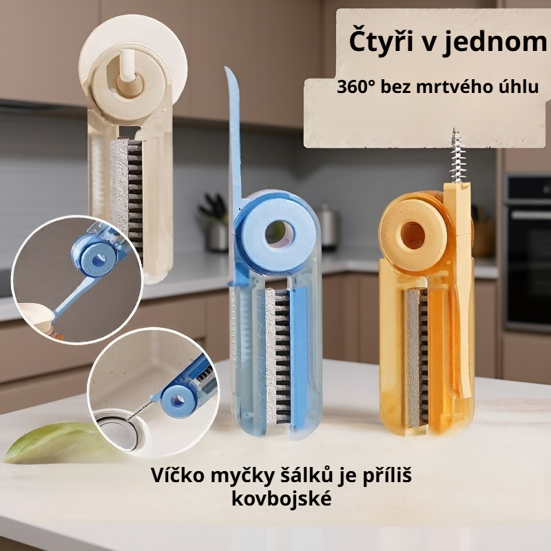 Multifunkční čtyřv-1 kartáč na čištění pohárů s víkem