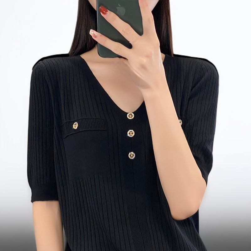 여름 아이스실크 V넥 반팔 티셔츠