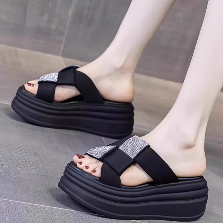 통굽 큐빅 슬리퍼