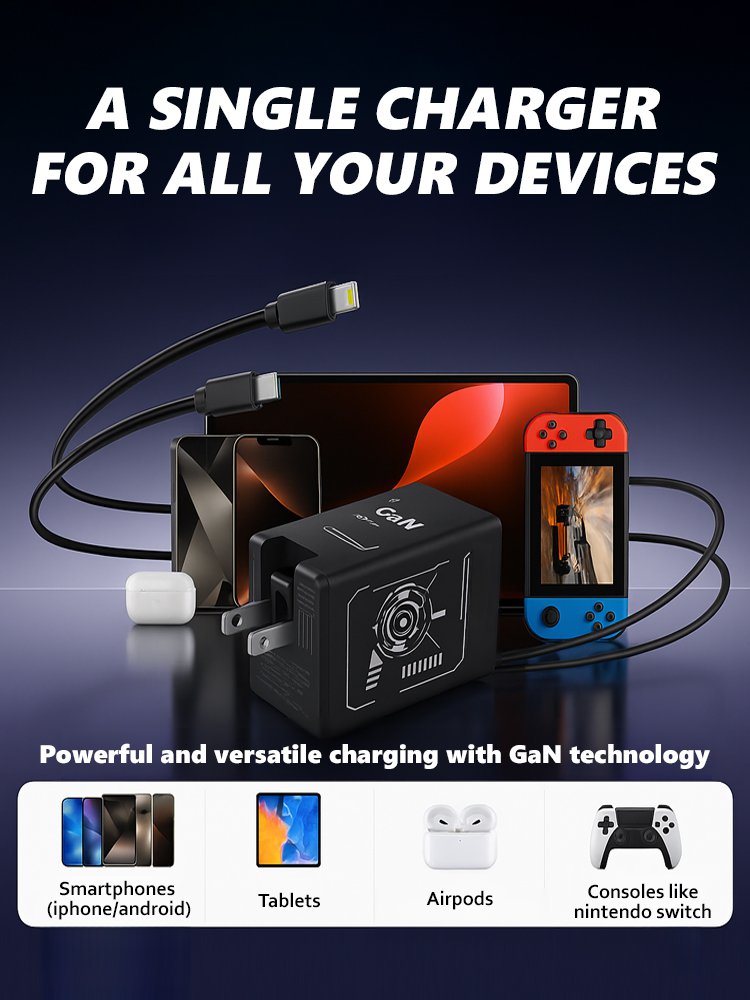 [With retractable charging cable] 120w super fast charging charger