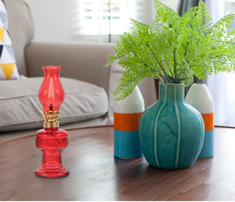 2개의 빈티지 스타일 유리 오일 램프, 방풍 디자인 레드 등유 램프, 가정용 실내 사용 램프, 웨딩, 파티, 가정 장식에 적합