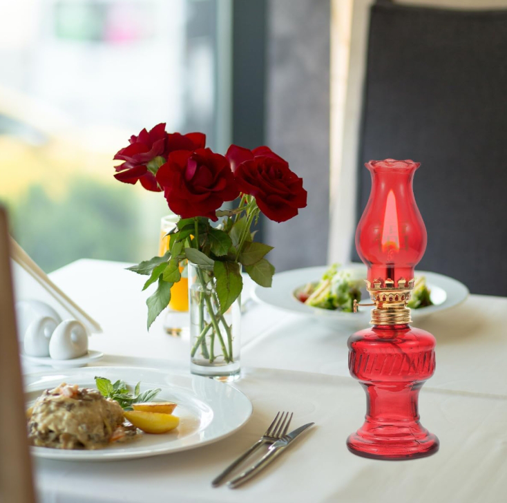 2개의 빈티지 스타일 유리 오일 램프, 방풍 디자인 레드 등유 램프, 가정용 실내 사용 램프, 웨딩, 파티, 가정 장식에 적합