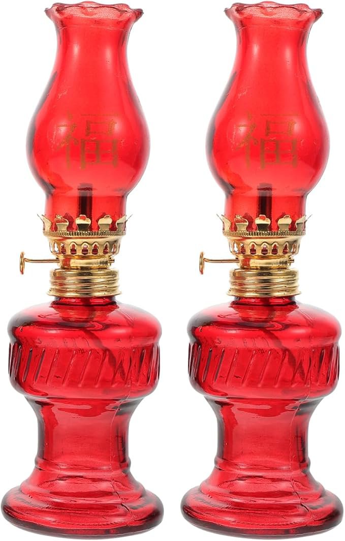 2개의 빈티지 스타일 유리 오일 램프, 방풍 디자인 레드 등유 램프, 가정용 실내 사용 램프, 웨딩, 파티, 가정 장식에 적합