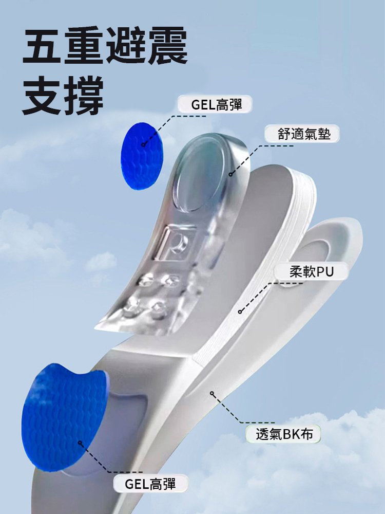 【隱形無感增高】雲感科技氣墊內增高鞋墊