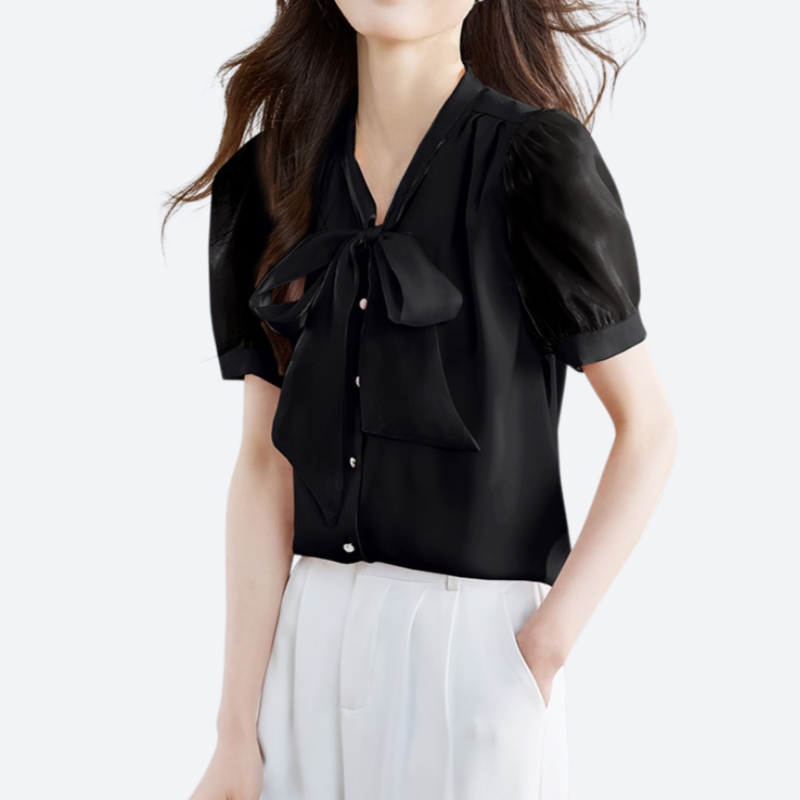 여성 여름 단색 V넥 블라우스