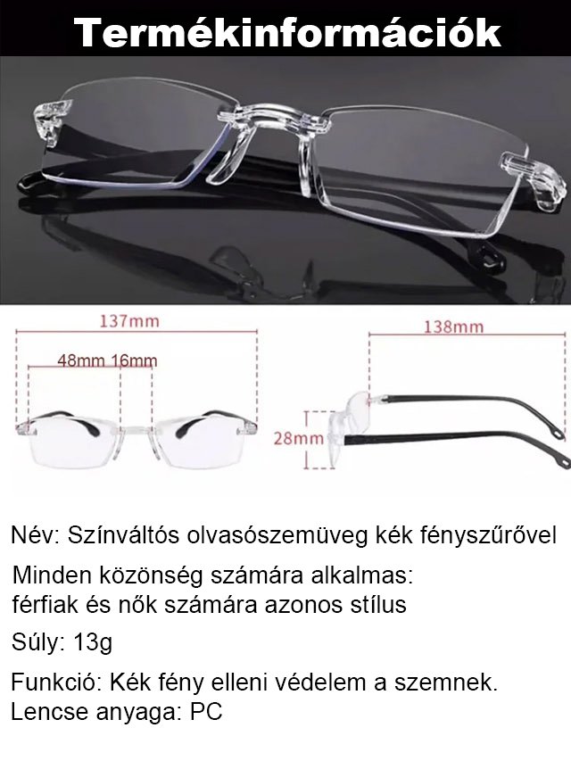 Színváltós, kékfény szűrős szemüveg öregszeműség ellen