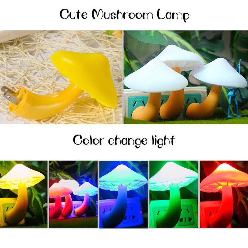 LED Night Lights Mushroom Shape Automatic Sensor Toilet Bedroom Decor Wall Lamps Light-control Senso