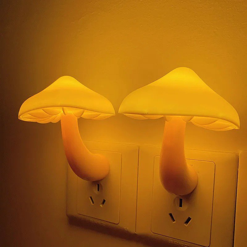 LED Night Lights Mushroom Shape Automatic Sensor Toilet Bedroom Decor Wall Lamps Light-control Senso