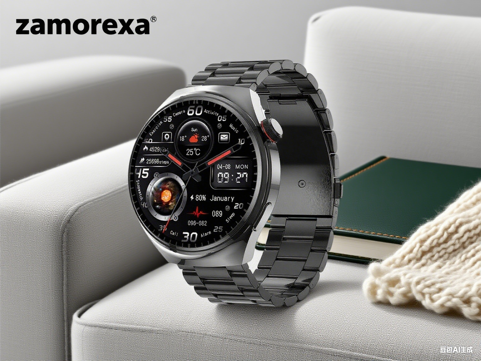 Zegarek do pomiaru poziomu cukru we krwi ze stalowym paskiem