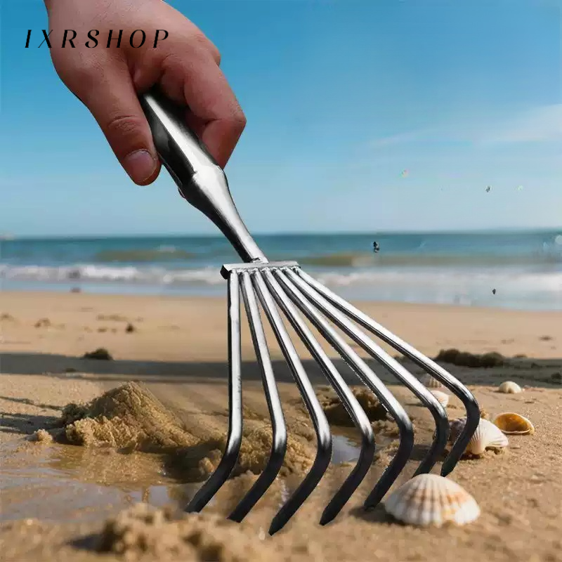 Acero inoxidable tierra suelta pequeño rastrillo