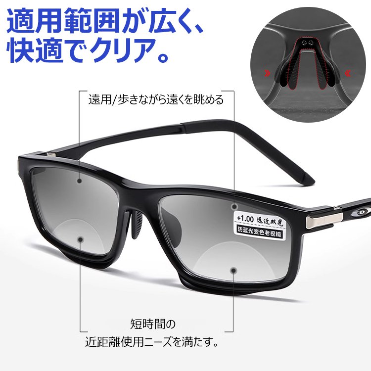 調光機能付き遠近両用滑り止め老眼鏡