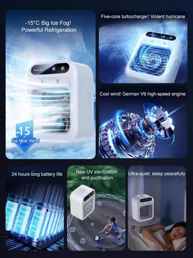 Portable air cooler with silent humidification