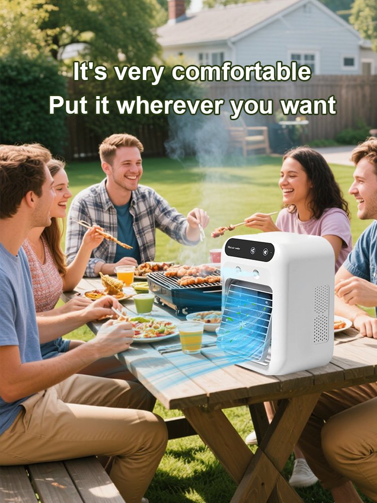 Portable air cooler with silent humidification