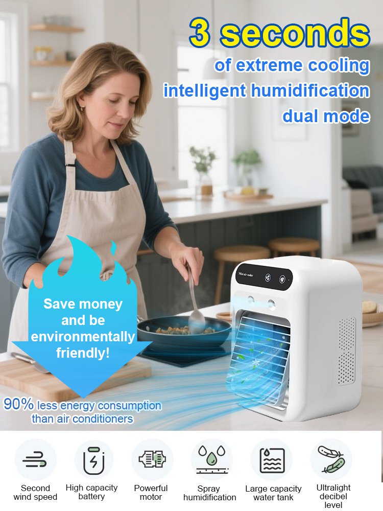 Portable air cooler with silent humidification