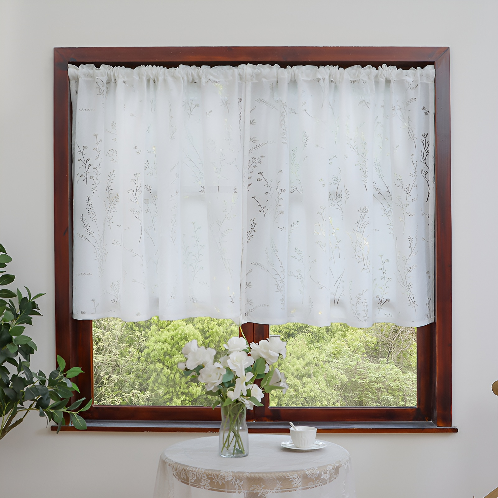 田園風アメリカンラベンダーの花のカーテン 窓のカーテン フレンチホワイトレース リビングルーム バルコニー 出窓 ドアカーテン パーティション