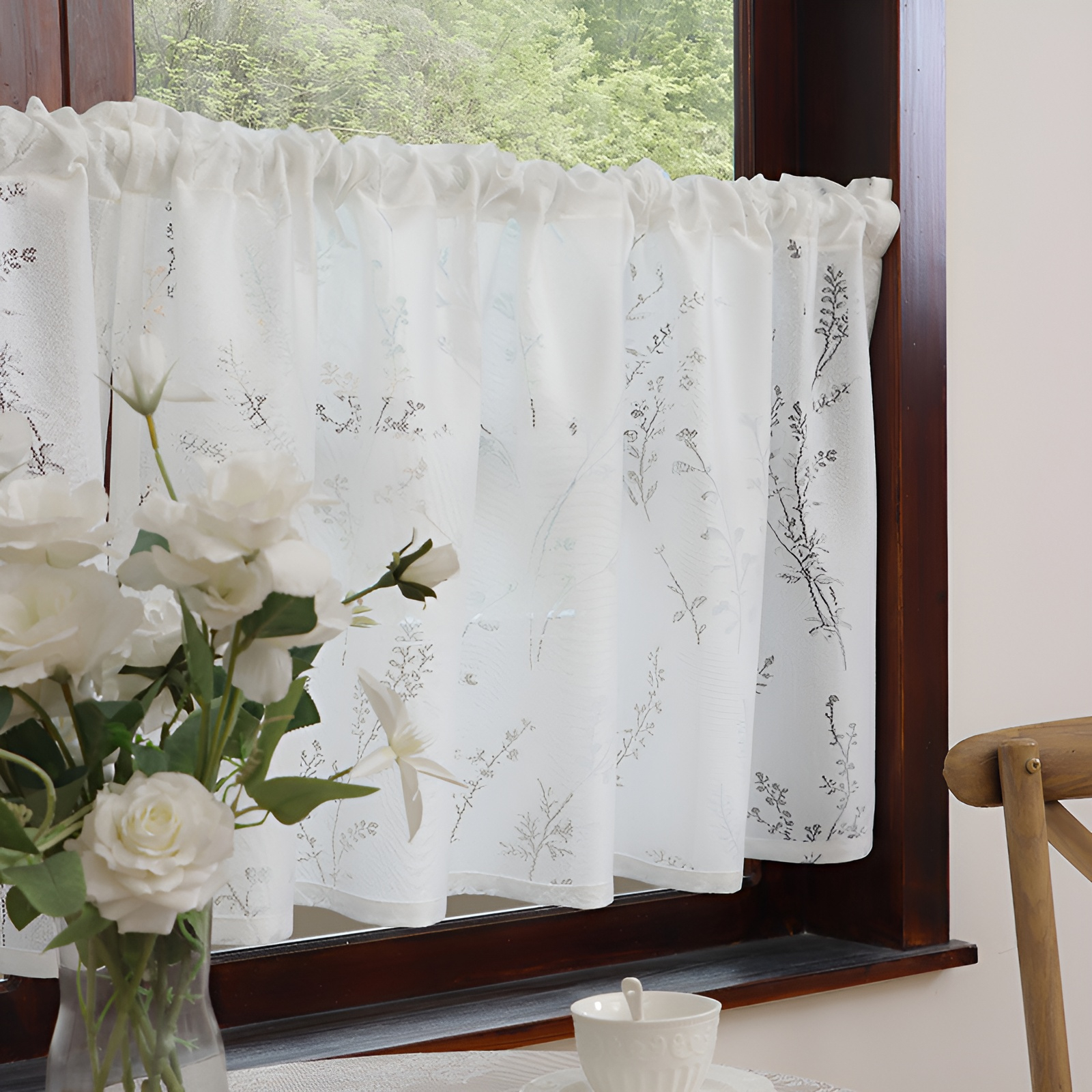 田園風アメリカンラベンダーの花のカーテン 窓のカーテン フレンチホワイトレース リビングルーム バルコニー 出窓 ドアカーテン パーティション