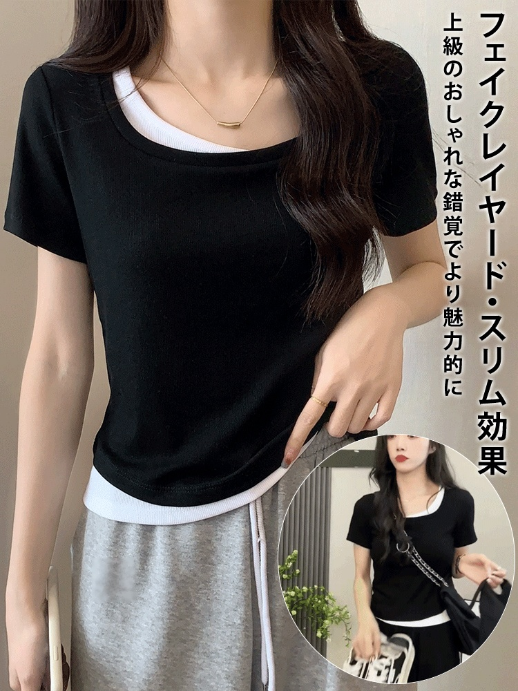 フェイクレイヤード半袖Ｔシャツ女性用