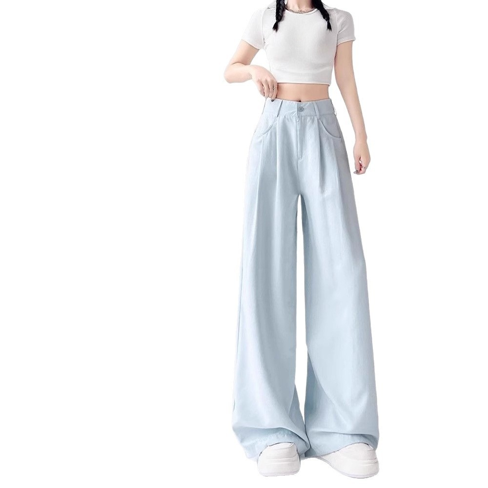 블루 울프산 바지 나른한 정장 바지 여 여름 신상 코디하기 좋은 일자핏 캐주얼 와이드 팬츠 트렌드