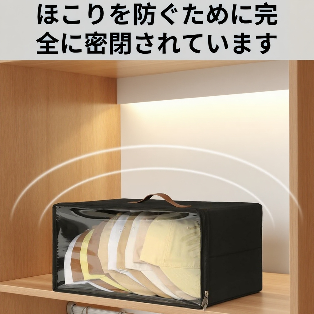 帽子収納ボックスのジッパー開閉イメージ