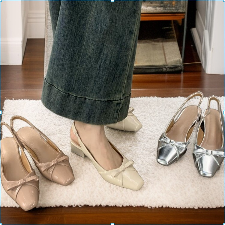 صنادل بكعب سميك مزينة بفيونكة، أحذية فردية، أحذية فردية ذات مزاج لطيف