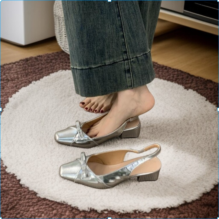 صنادل بكعب سميك مزينة بفيونكة، أحذية فردية، أحذية فردية ذات مزاج لطيف