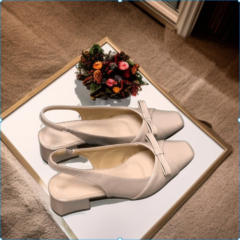 صنادل بكعب سميك مزينة بفيونكة، أحذية فردية، أحذية فردية ذات مزاج لطيف