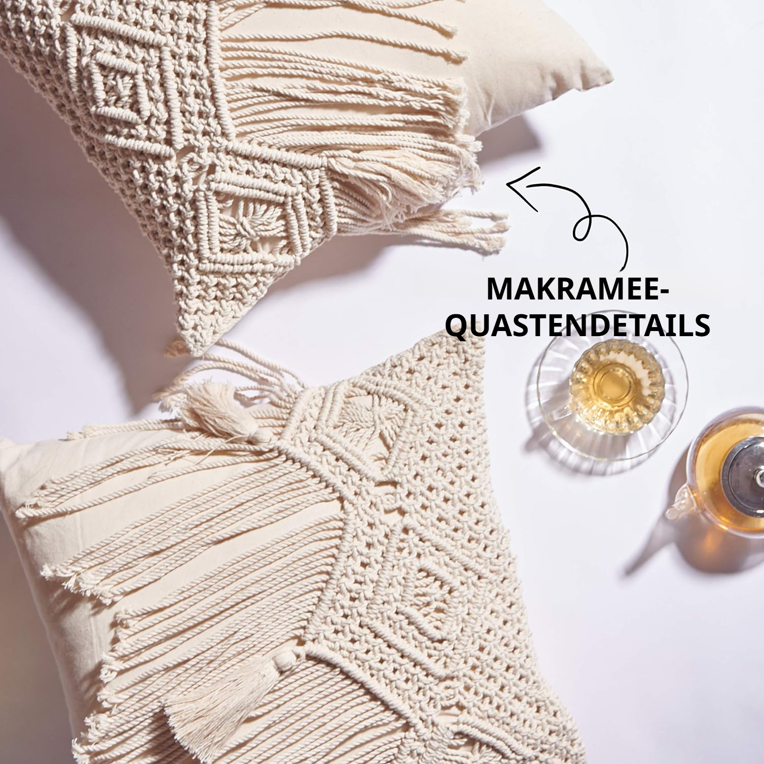 Sofakissenbezug, Kissenbezug, Baumwollfaden, Baumwollseil, handgewebt, Quasten-Stil, Bohemian-Stil