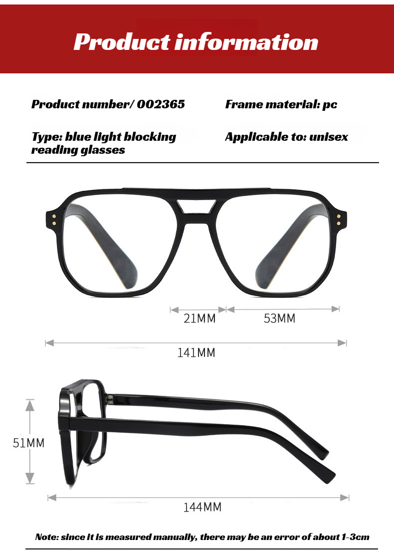 Vintage style square reading glasses for presbyopia