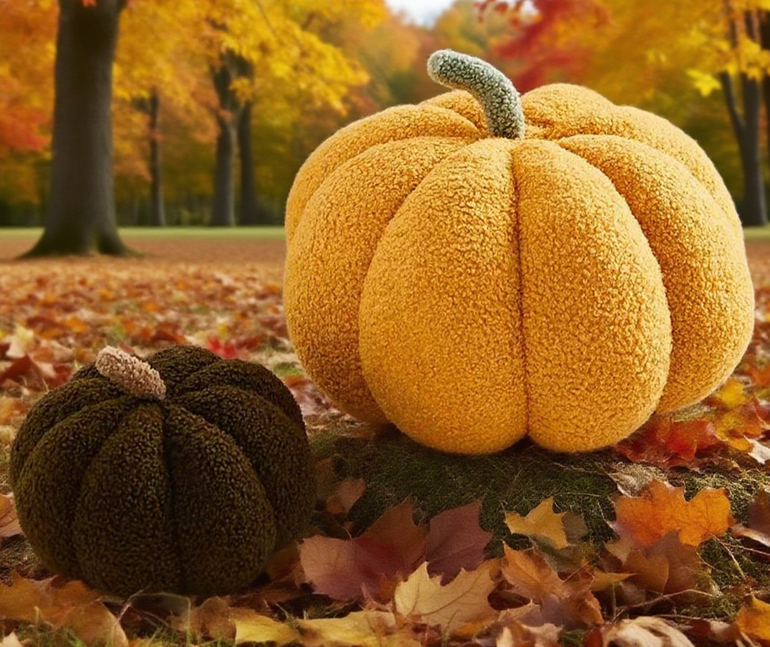 床上擺放南瓜造型靠墊實拍