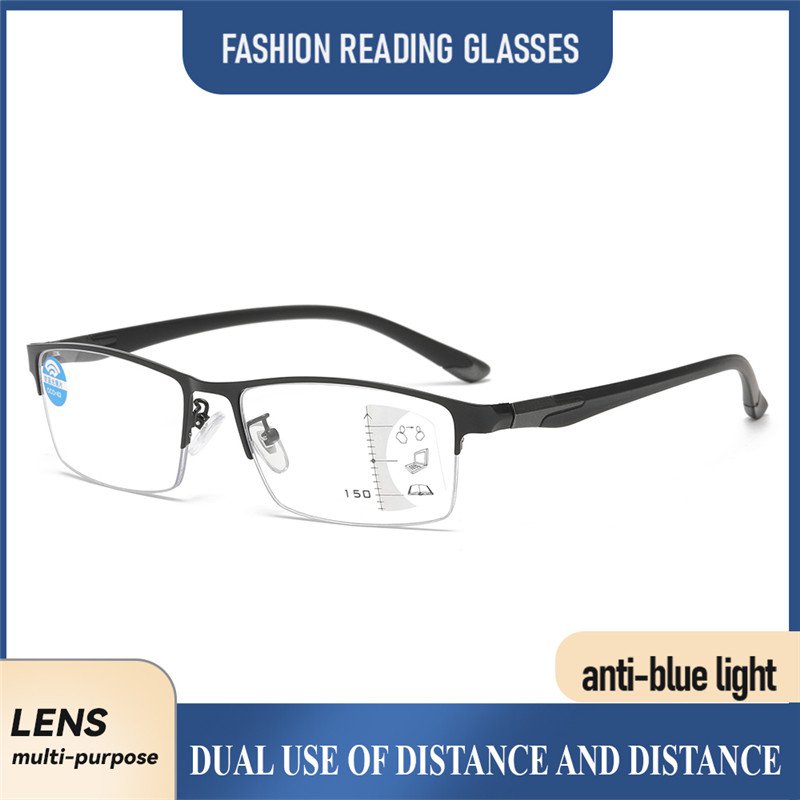 Multi-focus anti-blue light reading glasses for the elderly metal for both near and far use