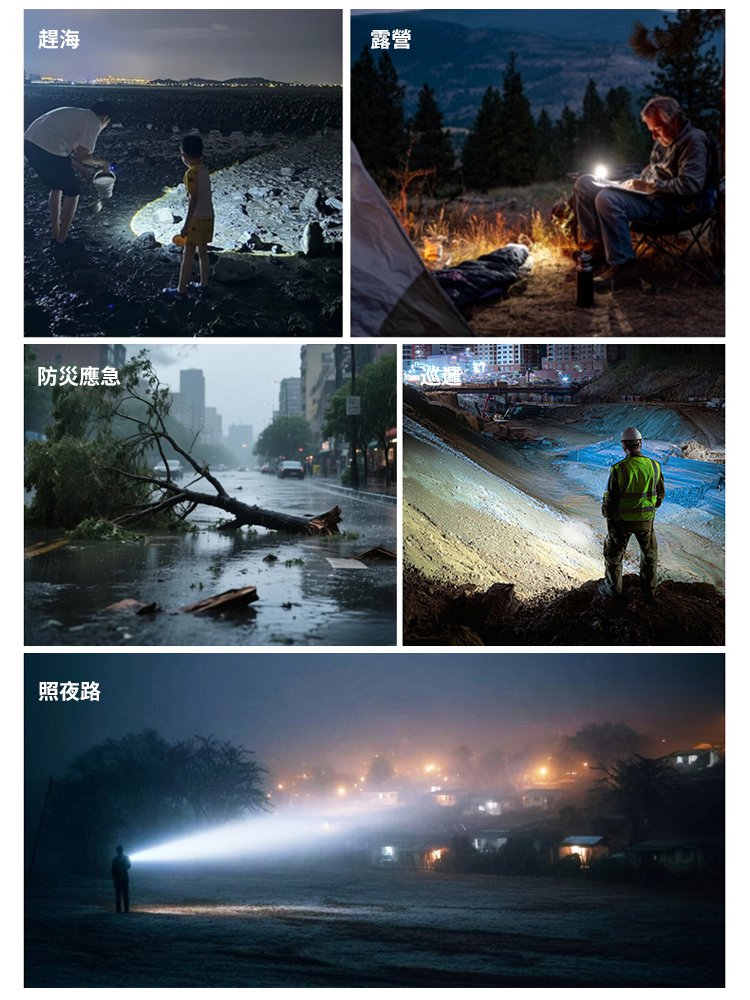 超大口徑無極調光爆亮燈芯鋰電大容量手電筒