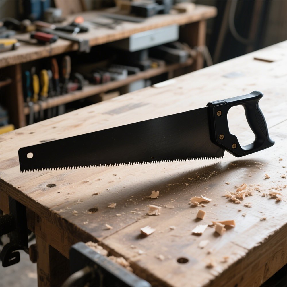 견고한 손잡이가 달린 긴 이빨 톱