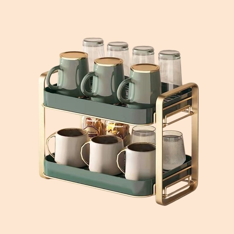 Desktop organizer glass cup tray tea set storage box