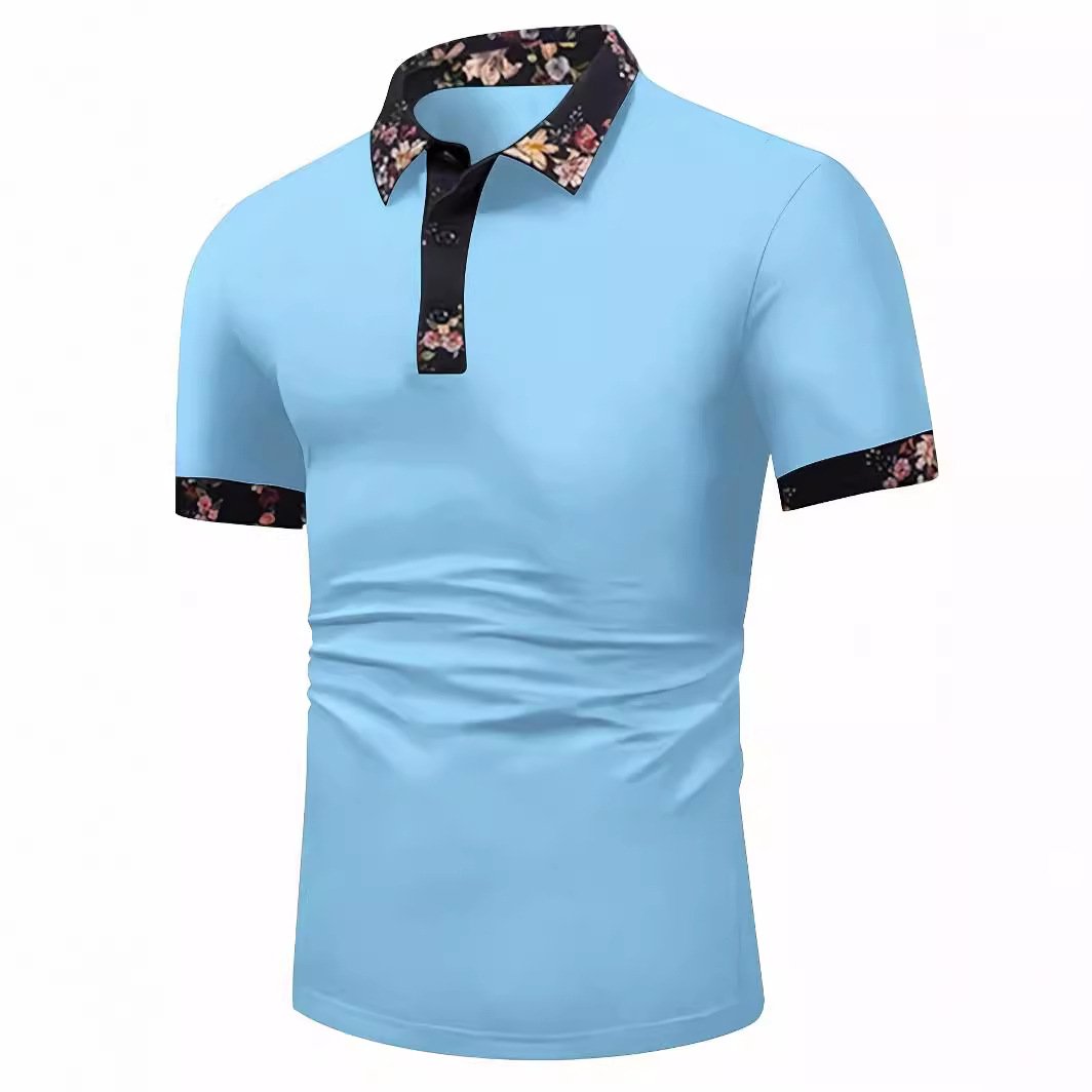 Polokošile s krátkým rukávem, květinovým límcem a potiskem knoflíků.