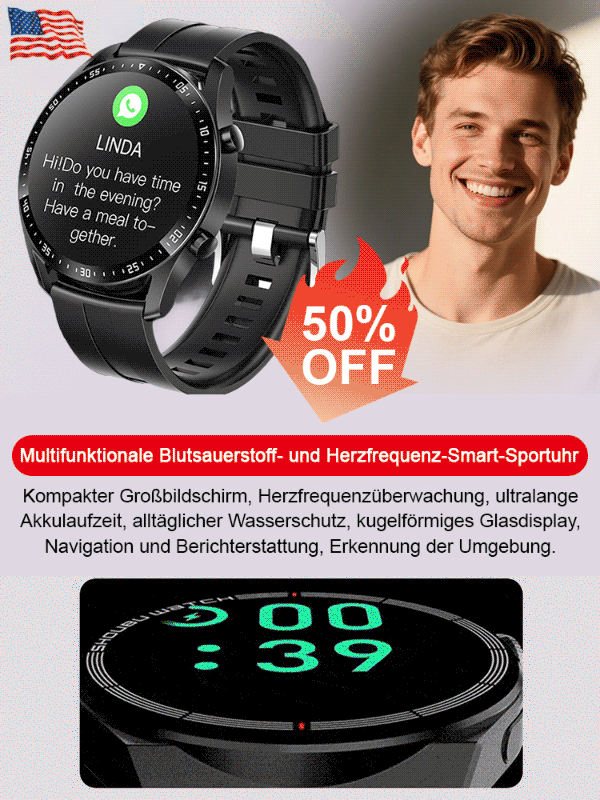 T3 Multifunktions-Sauerstoff-Herzfrequenz-Smart-Sportuhr
