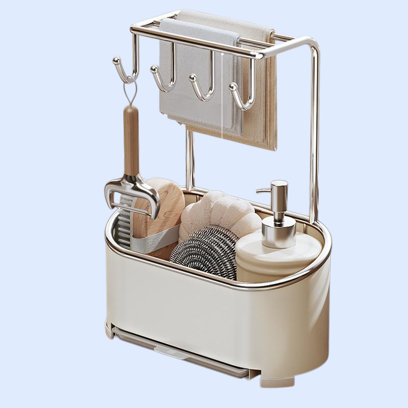 ชั้นวางของอเนกประสงค์ในครัว ชั้นวางฟองน้ำและผ้า ตะกร้าเก็บของอ่างล้างจาน