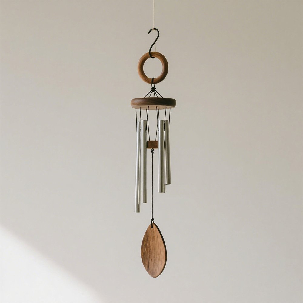 Detailní pohled na zvonkohru s ozdobami v interiéru