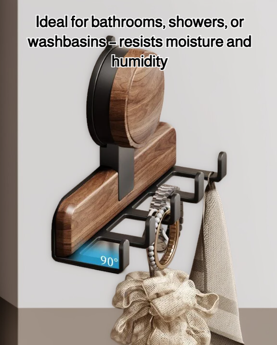 Walnut suction cup hook on bathroom wall