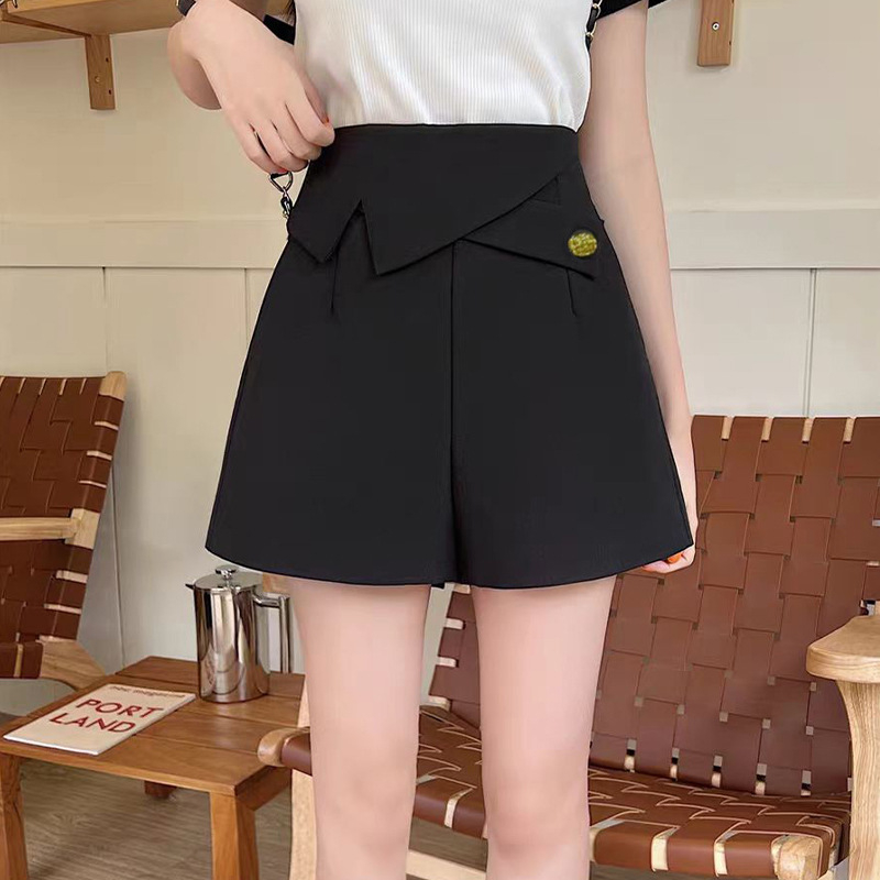 夏のハイウエストカジュアルレディースショーツ A ラインワイドレッグデザイン気質カジュアルスリムスーツパンツ