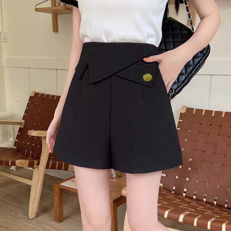 夏のハイウエストカジュアルレディースショーツ A ラインワイドレッグデザイン気質カジュアルスリムスーツパンツ