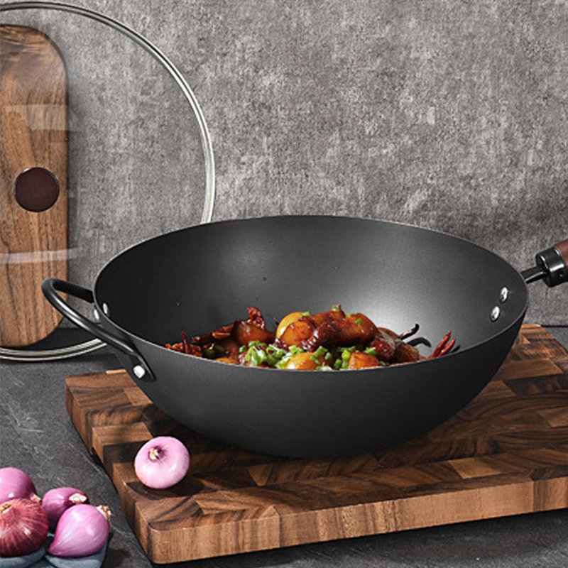 너도밤나무 손잡이 철 프라이팬