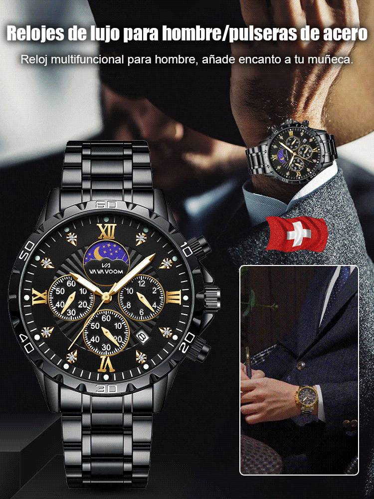 Reloj de pulsera para hombre con cronógrafo y calendario.