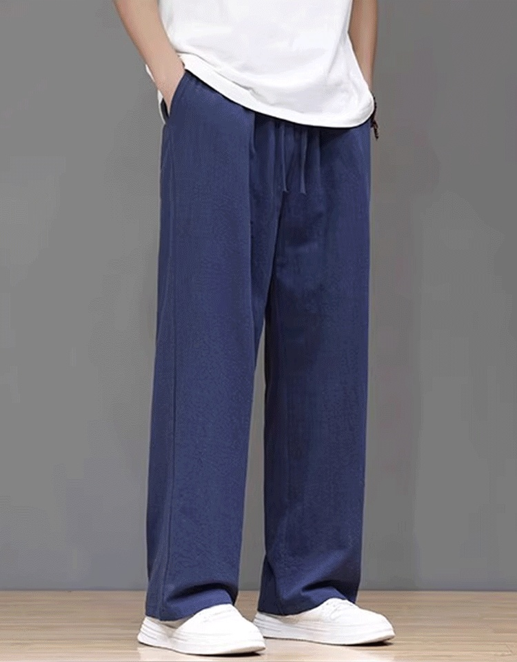 綿麻ストレートメンズカジュアルパンツ